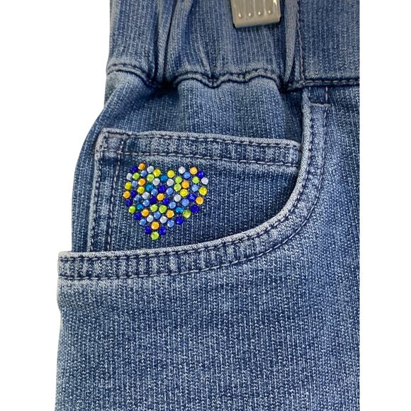 Quacker Factory Floral Embroidered Rhinestone Hem Pull On Jeans Size L Mcbling - Picture 2 of 8